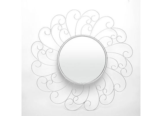 Sunflower Shape Metal Wall Art Mirror Floral Mirror Silver Color For Wall
