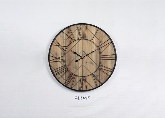 Circular Wrought Iron Wood Vintage Retro Wall Clock