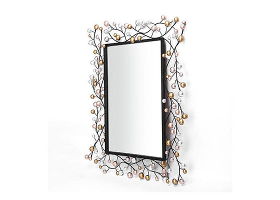 Large Size Floral Rectangle Wrought Iron Mirror Wall Decor For Home Decoration